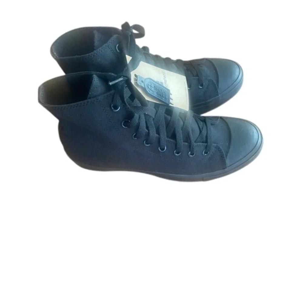 Shoescrews Black Canvas High Top Sneakers Mens Size 8 Slip Resistant Work Shoes